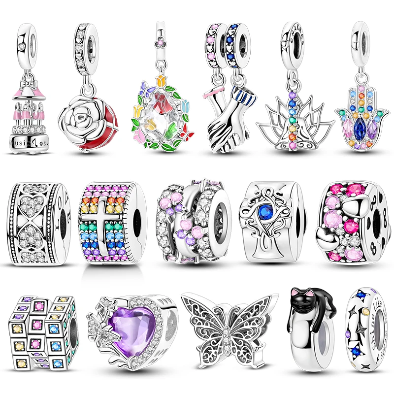 Original-Charms aus 925er Silber vergoldet für Damen, Zirkon-Perlen, Modeschmuck, passend für die Herstellung von Armbändern
