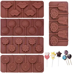 Cute Flower Round Silicone Lollipop Mold Jelly Candy Chocolate Soap Bakeware Mould Reusable Variety Shapes Cake Decorating Tools