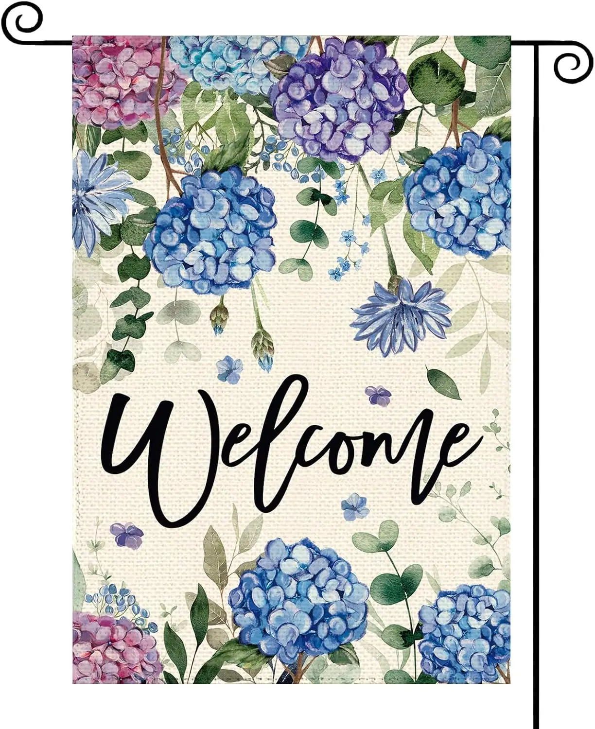Spring Summer Hydrangea Garden Flag 12 x 18 Inch Double Sided Outside, Purple Blue Floral Welcome Burlap Small Flags Seasona zzo