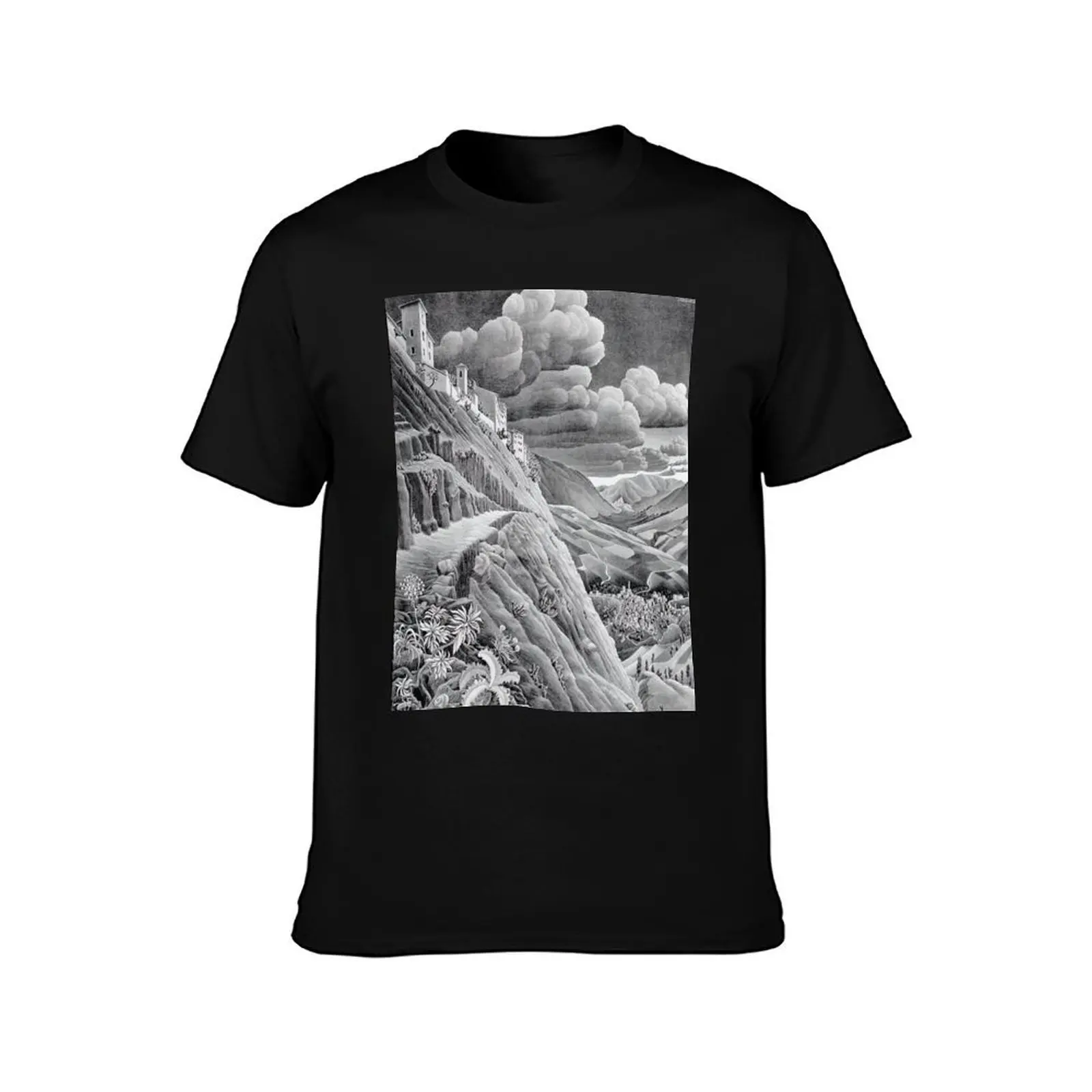 Castrovalva (Mountain Village) by M.C. Escher T-Shirt Big Size Short Sleeve Tee for Men T-Shirt