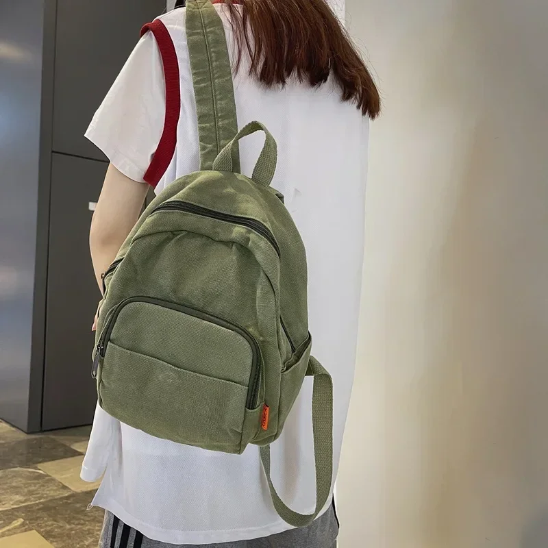 Unisex Retro Canvas Backpack Casual Female College Student Junior High School Student White Bagpack Small Travel Book Bags Lady