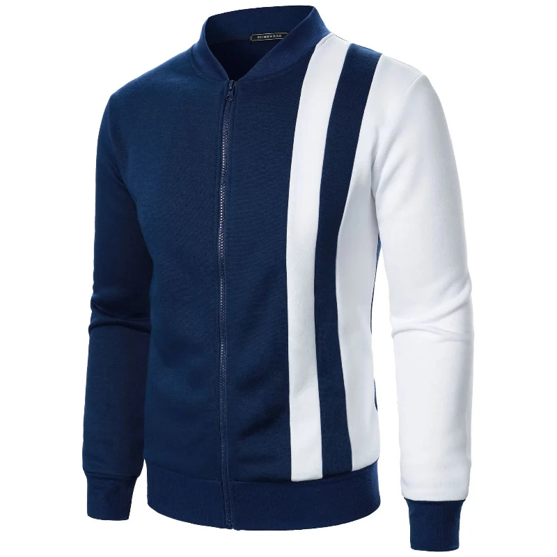 Spring Autumn Men\'s New Sweatshirts Zipper Stand Up Collar Color Blocked Vintage Cardigan Casual Men\'s Casual All-match Outwear