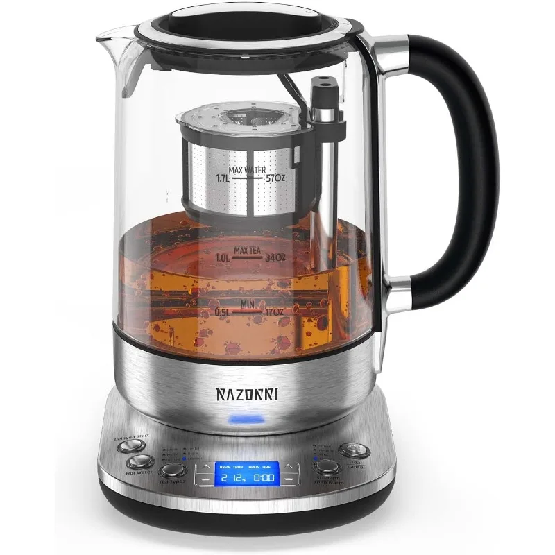 Razorri Elektrische Thee Maker 1.7l Met Automatische Infuser Voor Thee Zetten, Roestvrijstalen Glazen Ketel, Presets Voor 5 Soorten Thee