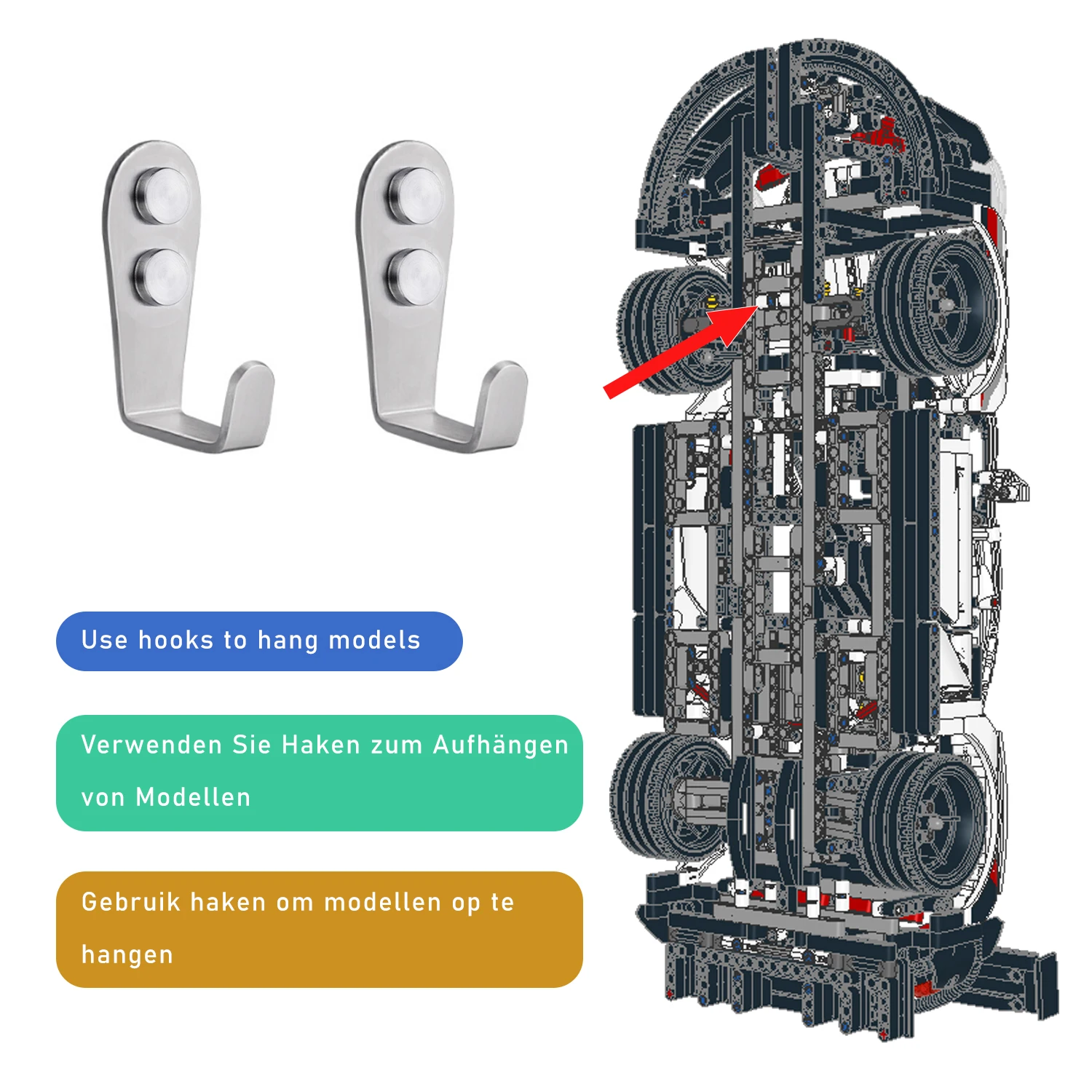 Wandmontagehaak voor Lego Technic Porsche 911 RSR (alleen 42096 muurhaak)