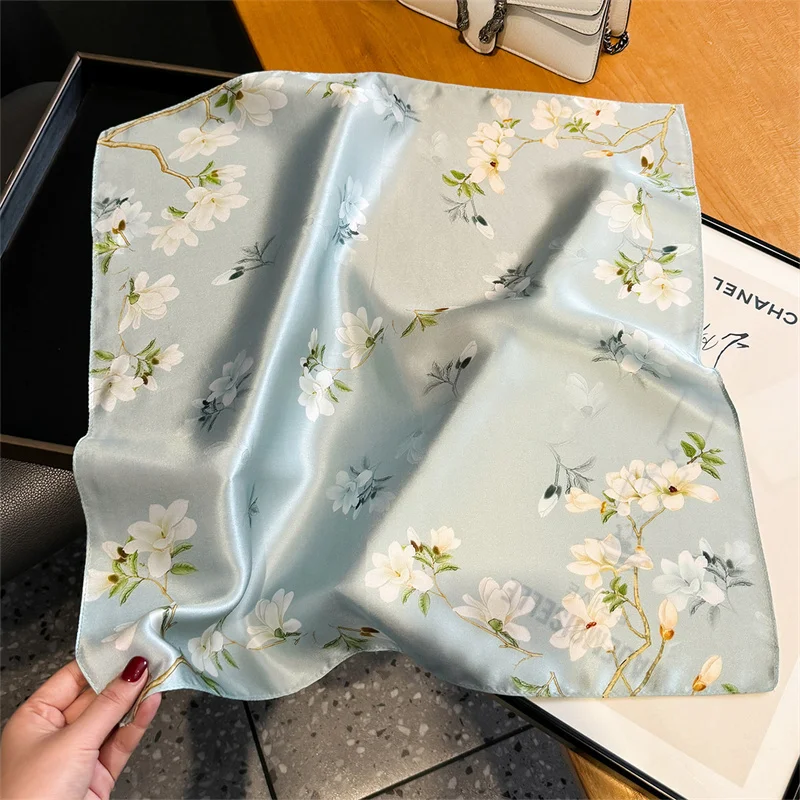 

Luxury Shawl 2025 100% Real Silk Square Scarf Women Designer Floral Print Neckerchief Female Hijab Bandana Headband