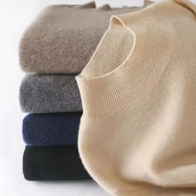 Men's Wool Blend Cashmere Sweater Half High Lapels Pullovers Knit Winter New Tops Long Sleeve High-End Bottoming Shirt