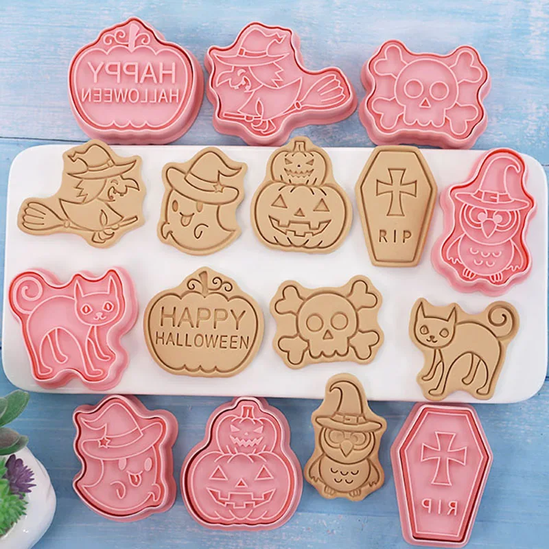 Halloween Cookie Cutters 8Pcs Pumpkin Black Cat Owl Ghost Skull Coffin Biscuit Molds DIY Fondant Pastry Baking Mold for Party