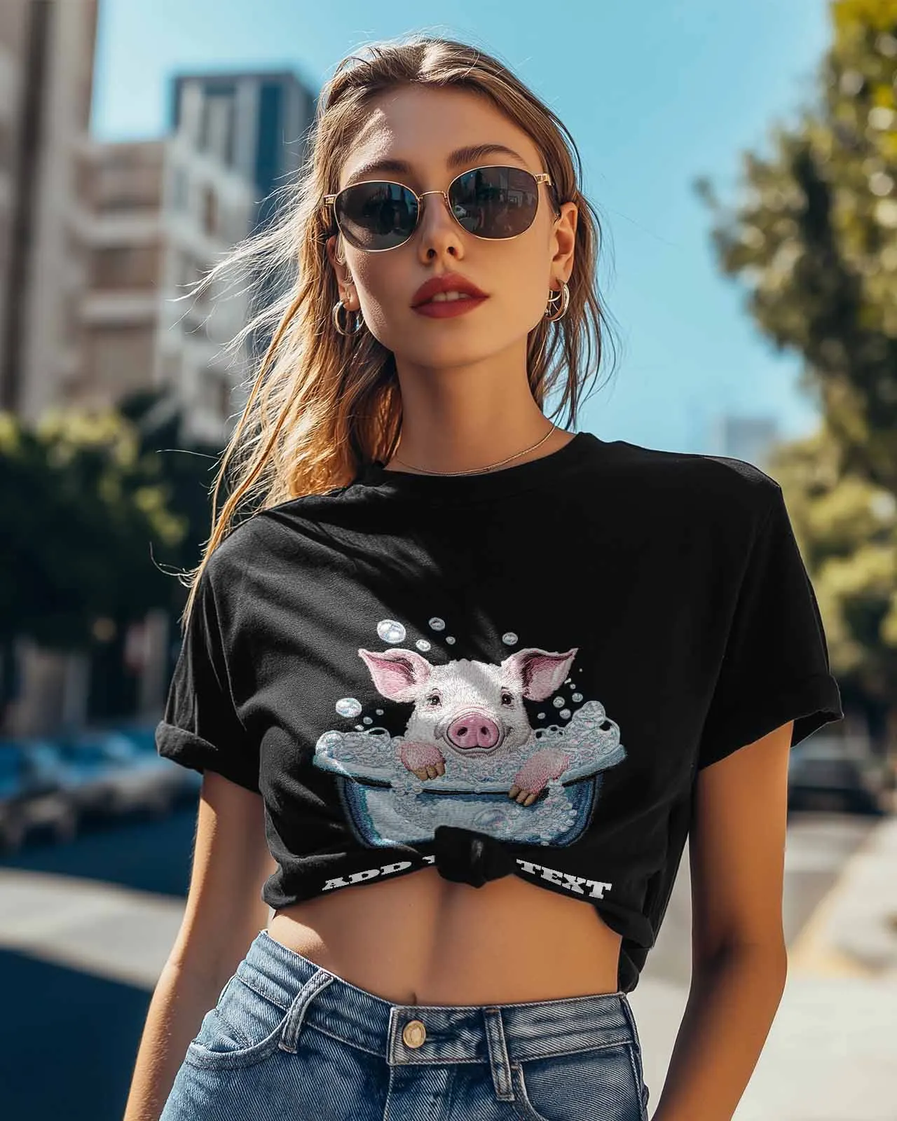 Line Style Bathtub Bath Pig T-Shirt Lover Gift Sweatshirt Fitness T-shirt Short Sleeve O-neck Clothing Tops