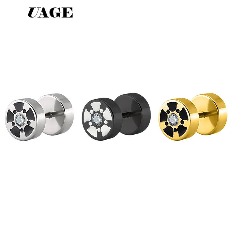 UAGE ashion Punk Earrings Double Sided Round Bolt Stud Earrings Male Gothic Barbell Black Earrings Men women Jewelry Gifts