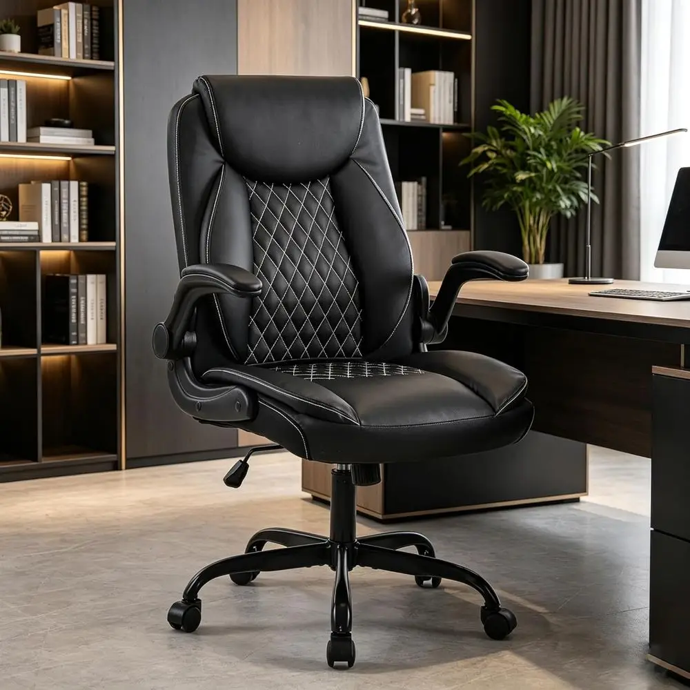 Leather Oice Ergonomic Home Oice Desk Chair, Back Support Swivel Executive Oice Chair with Wheels and lip-Up Armrests, Small Gam