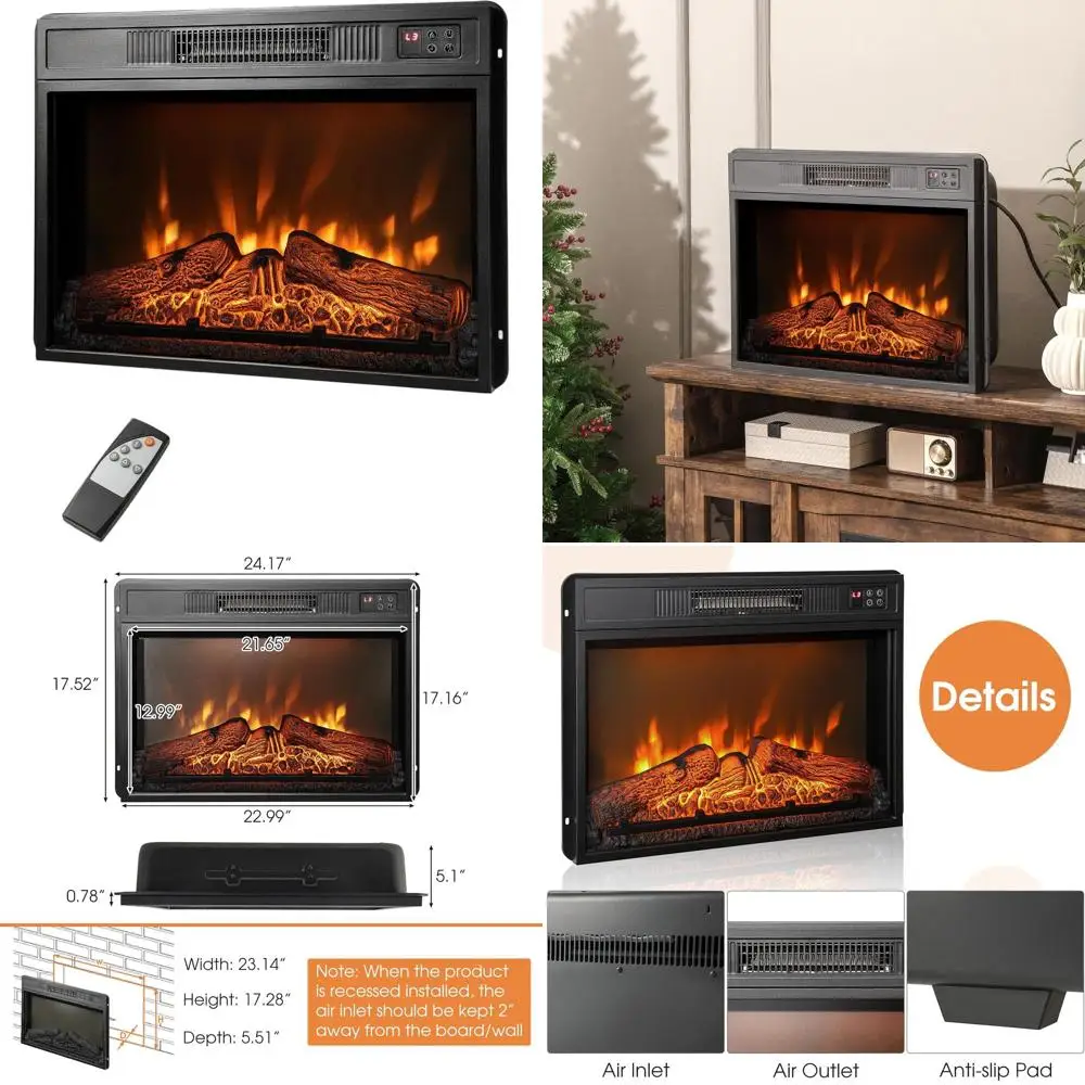 

Настенный электрический камин-обогреватель 23 с регулируемым пламенем, 6-часовым таймером, защитой от перегрева, пультом ДУ, 1400 Вт