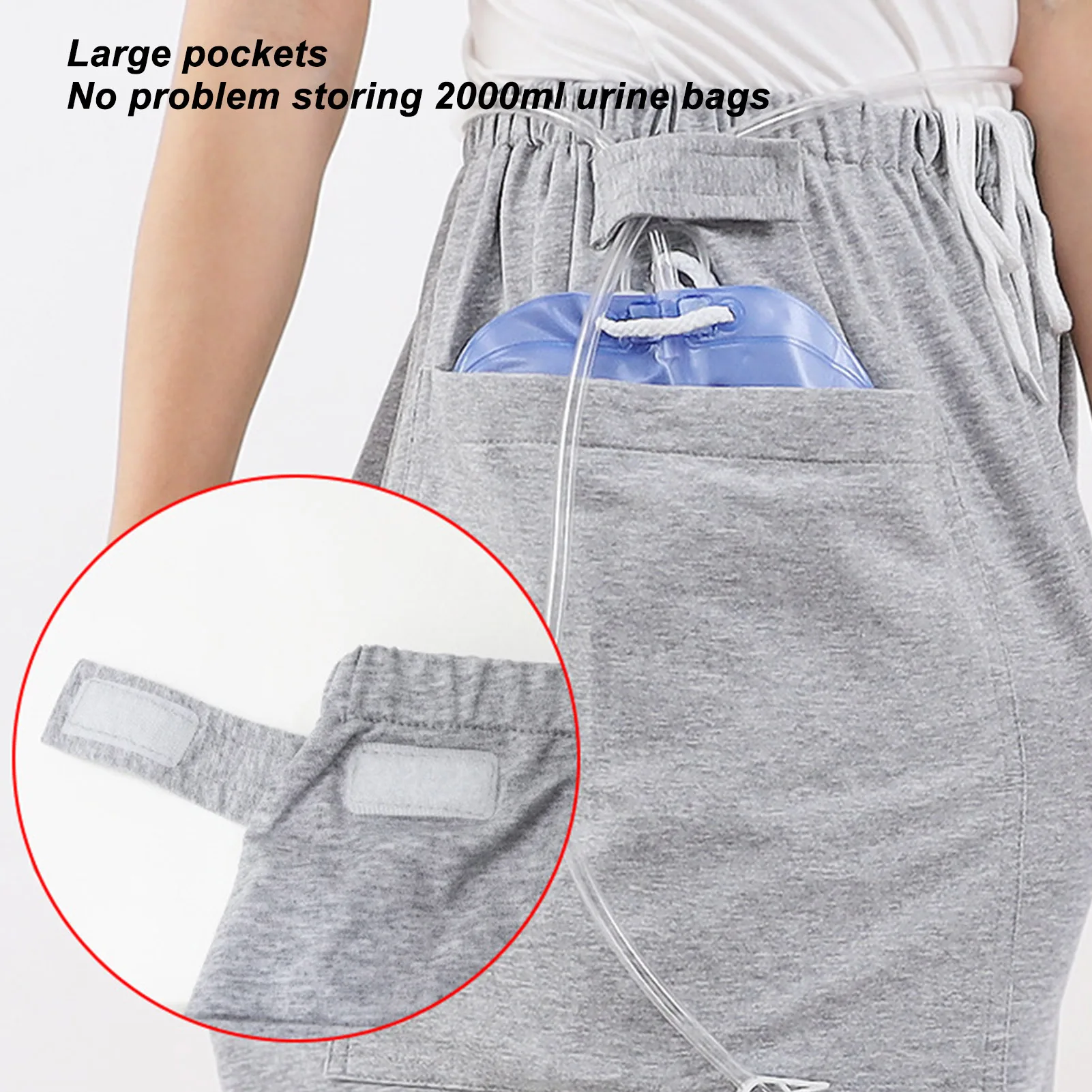 Urine Bag Pants Long Elasticated Waistband Catheter Leg Bag Holder Pants for Elderly Grey Urine Bag Pants