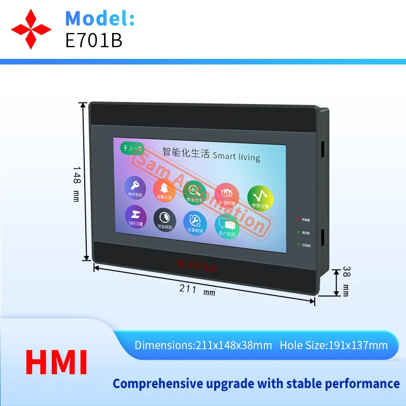 YKHMI 7 Inch HMI Touch Screen Panel With Download Communication Cable, Support RS485/232/422 To Connet With PLC