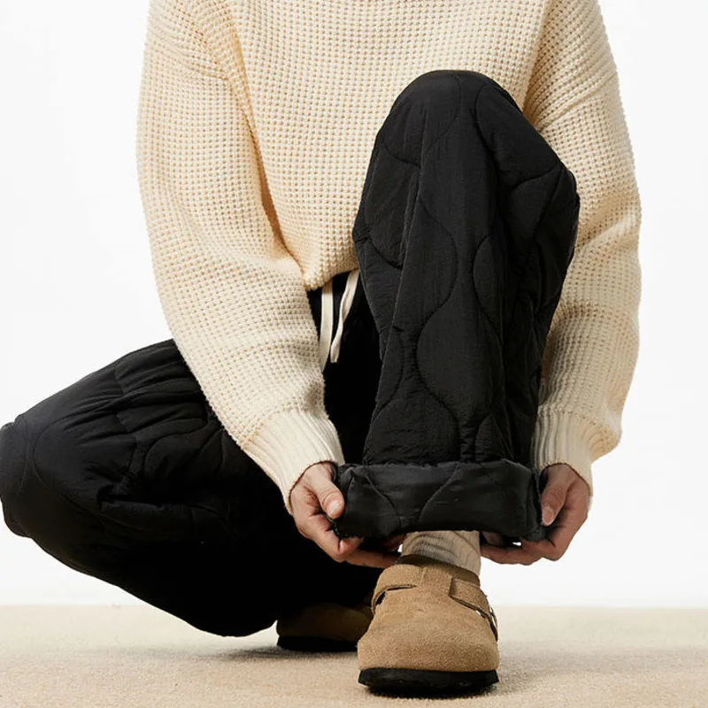 LUZHEN العصرية بلون تنقش مرونة الخصر الرباط مستقيم مبطن بنطلون الرجال 2025 جديد وسيم سراويل تقليدية JY4913