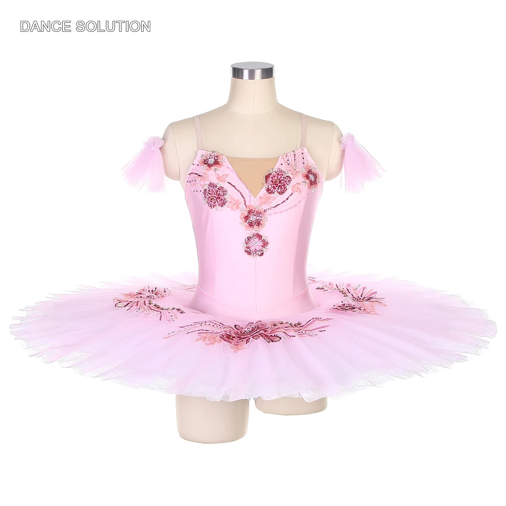 Pink Spandex Bodice with Appliques Ballet Pancake Tutus for Women Girls Stage Performance Dancewear Ballet Tutu Costumes BLL081