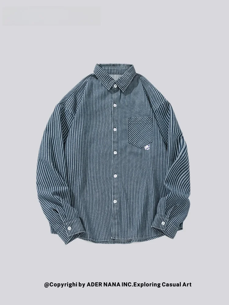 

NANA Vintage Thiened Long Sve irt Men's Outerwear Denim Stripes Youth Faion Loose Fit Breathable Autumn Spring irt