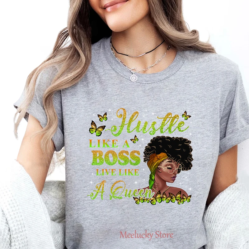 المرأة السوداء ملكة الميلانين تي شيرت ، نمط طباعة الحروف ، تنوعا ، الصيف ، دائم ، أعلى القطن الخالص ، المرأة الأفريقية