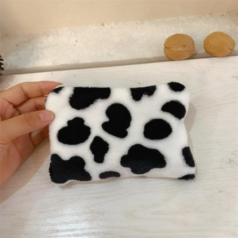 Zipper Milk Cow Plush Coin Purses Mini Coin Wallet Storage Bag Card Holder Credit ID Wallet Pocket Women Girls Female Money Bags