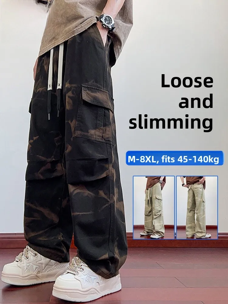 

Мужские повседневные брюки большого размера в американском стиле, свободные, широкие, быстросохнущие, рабочие, спортивные, прямые, длинные штаны