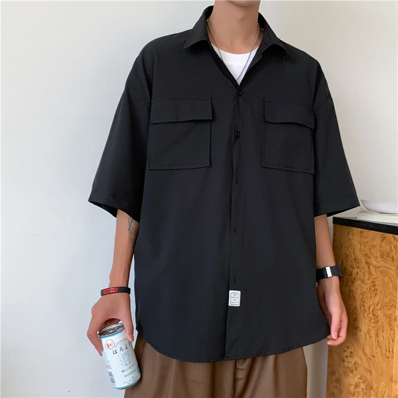 

Summer Shirt New in Loose Fitting Men's Clothing Original Men's Shirts Harajuku Fashion Short Sleeve Shirt Clothes Plain