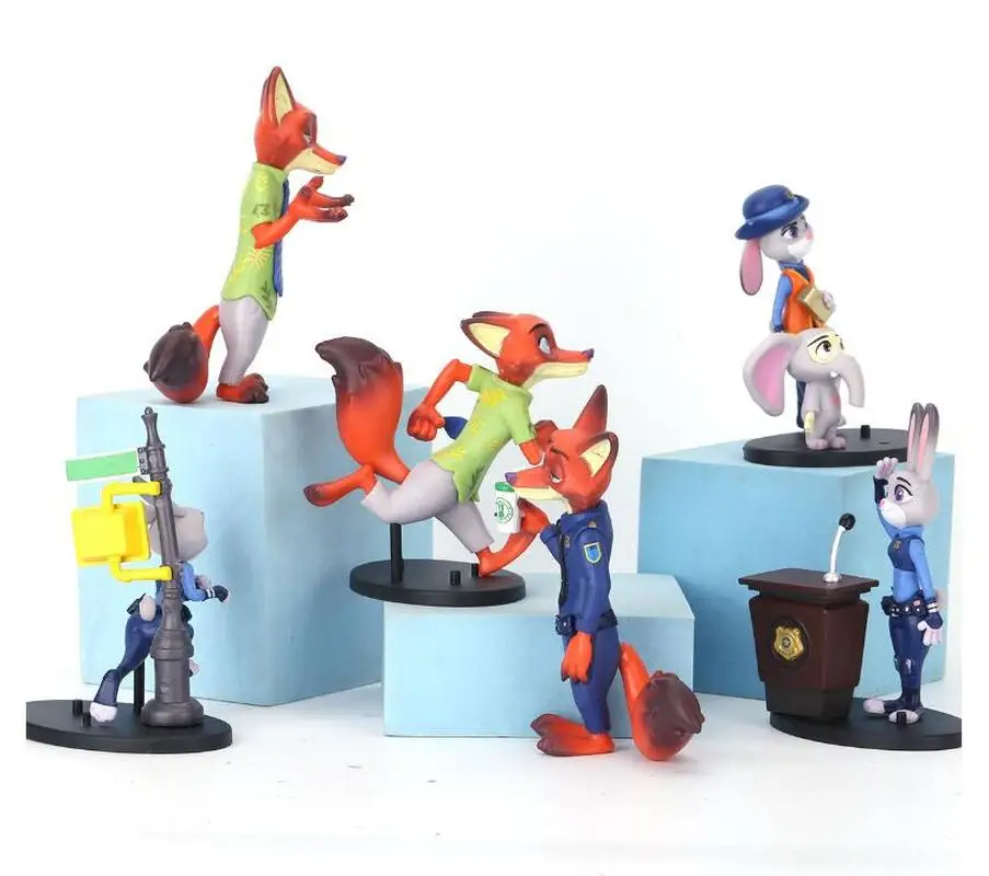 6pcs/Set Disney Zootopia Judy Rabbit Nick Fox Series Figurine Models Cute Cartoon Anime Figurine Accessories Gift 10-12cm