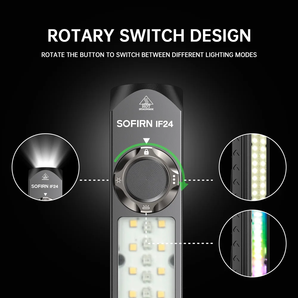 Imagem -05 - Sofirn If24 Rgb Poderosa Sst40 Led 2000lm Lanterna 18650 Recarregável à Prova Impermeável Água Interruptor Rotativo Tocha com Tampa Traseira Magnética