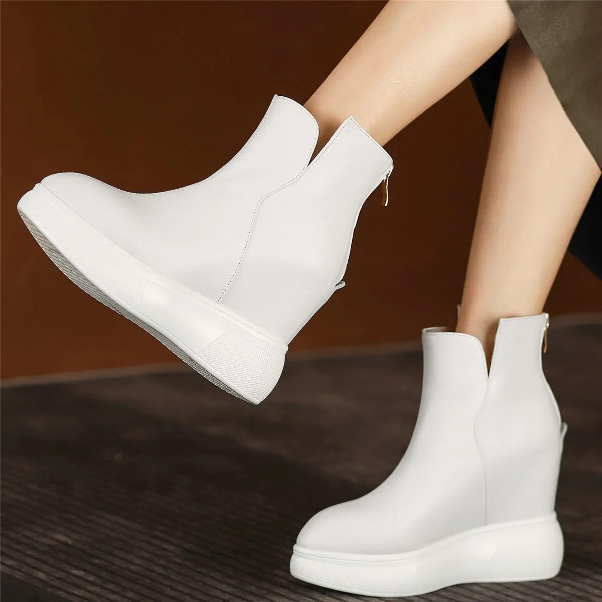 High Top Platform Pumps Shoe Women Genuine Leather Wedges High Heel Ankle Boots Female Pointed Toe Fashion Sneakers Casual Shoes