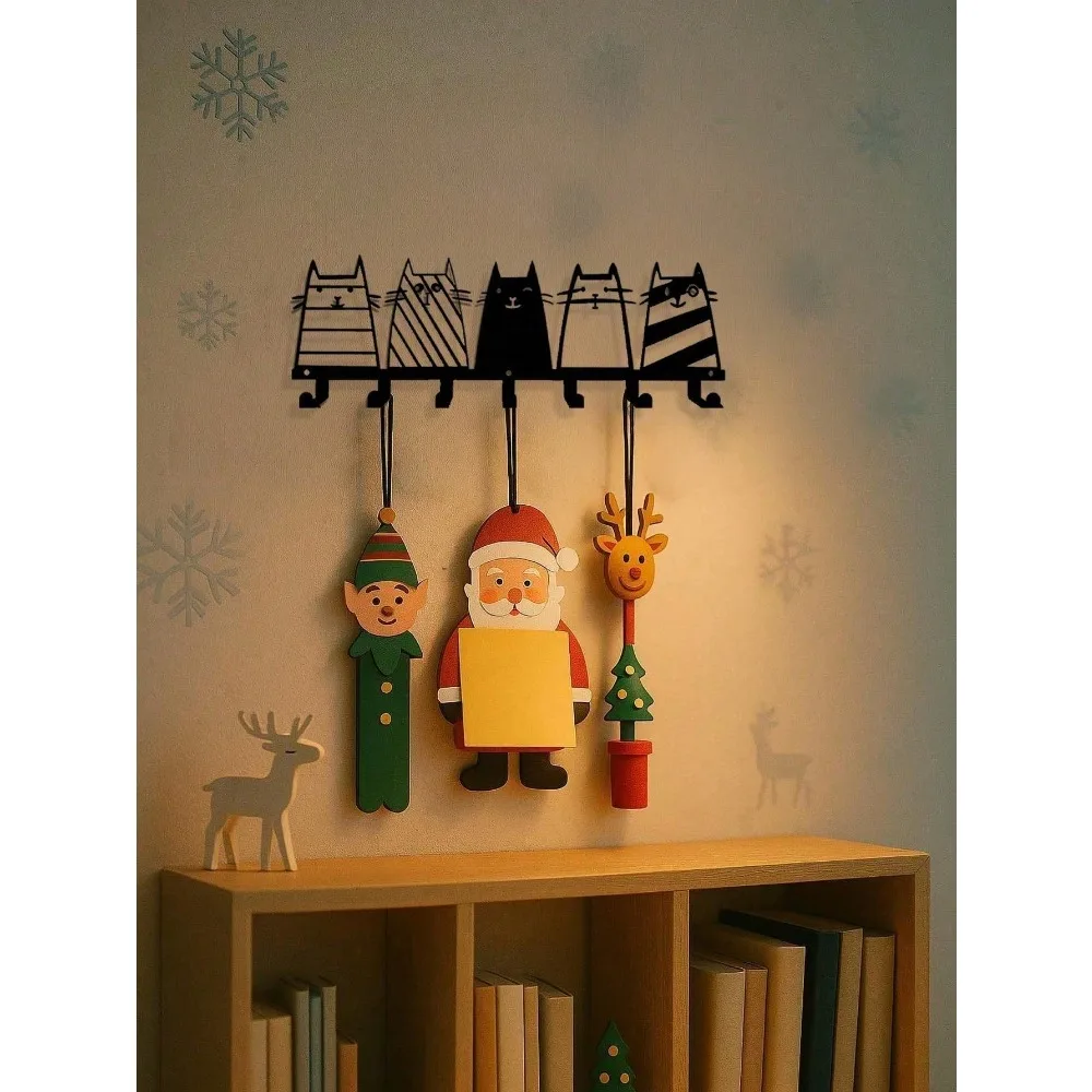 Gancho de pared con forma de gato Purrfect, colgador adhesivo sin taladro, bonito decoración de gato negro para cocina/baño, decoración del hogar Vintage Kawaii