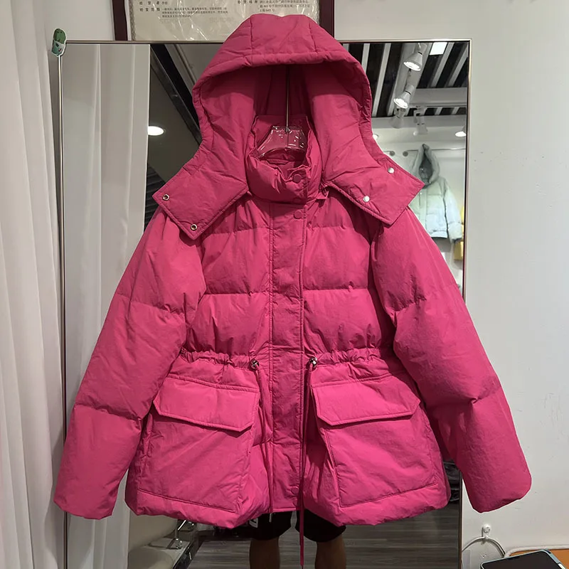 Parkas Winter Jacket 2023 New Korean Fashion Waist Can Adjust Coats with A Big Hood Thicken Warm Outerwear