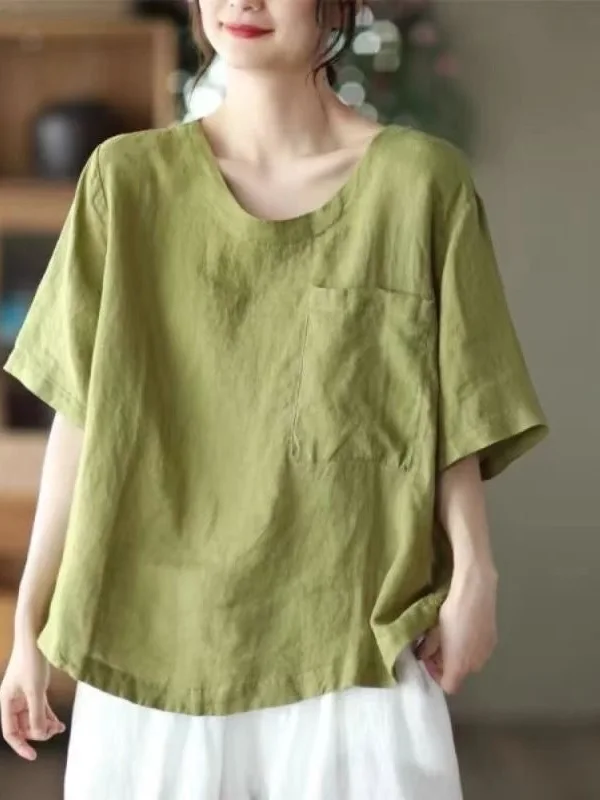 ゆったりとしたコットンリネンまたはスウェット素材のレディーストップス、プラスサイズ、ヴィンテージ風、スリムなインナーウェア、夏用、ケット付き