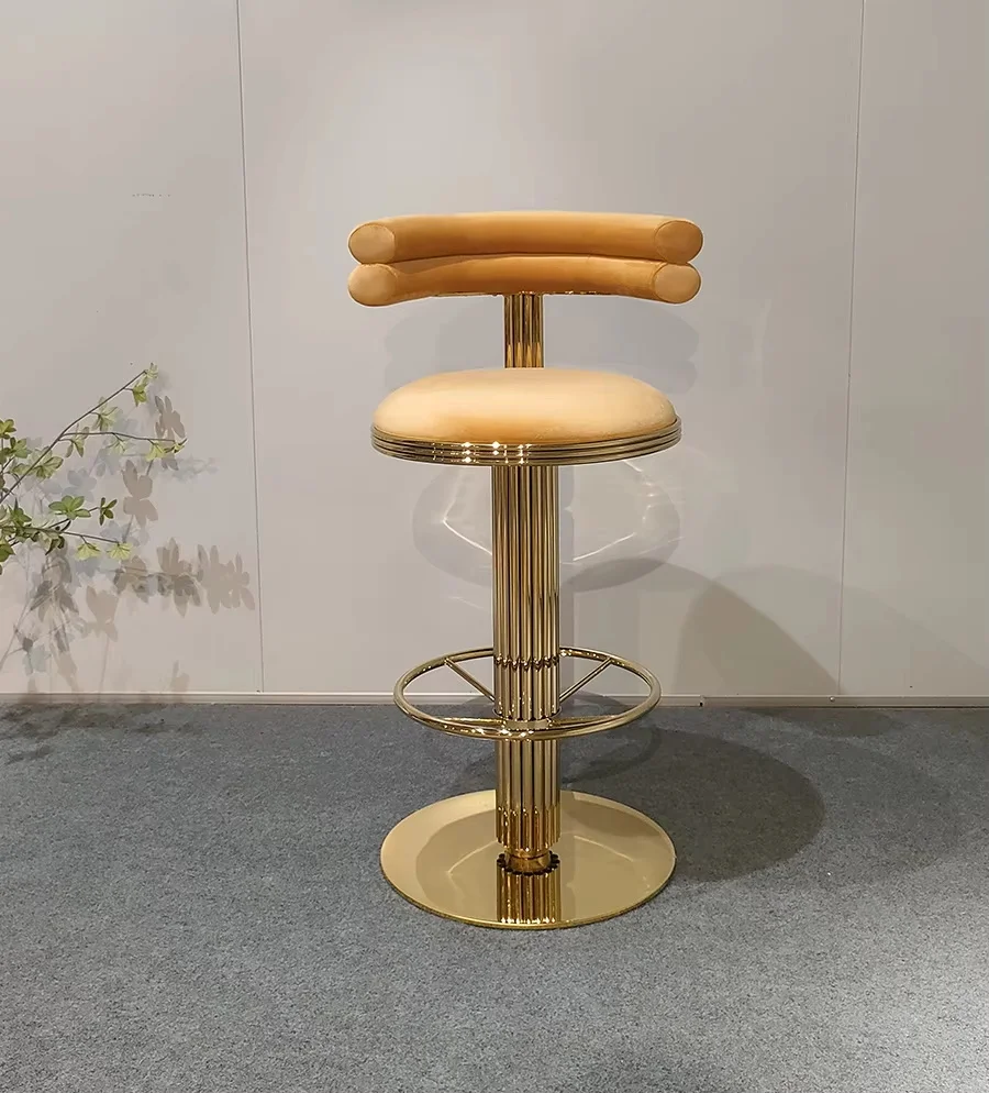 

Роскошный бархатный бархатный барный стул Nordic Orange Design с современной основой из нержавеющей стали для домашней кухни, столовой, улицы и кафе, высокого использования