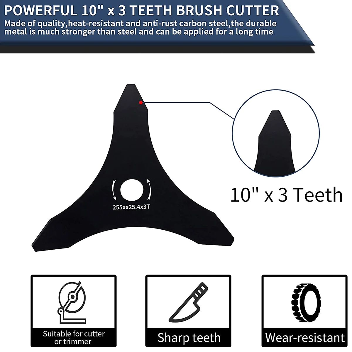 3 歯ブラシカッターブレード 255 ミリメートル/10 インチ直径ウィーダーイーターブレードトリマー芝刈り機アクセサリー交換刃