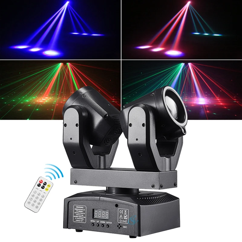 100W RGBW Double Head Moving Head Beam Rotating Light Remote Control RG Laser Stage Strobe Light DMX512  Disco Party Bar