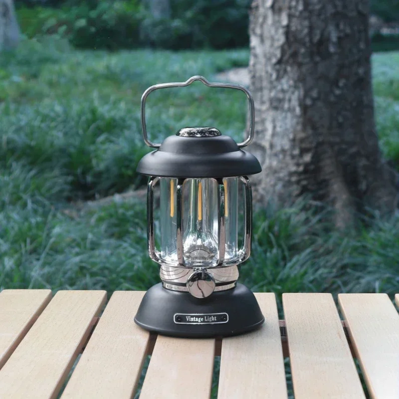 Portable Kerosene Vintage Camp Lamp Retro Led Light Outdoor Camping Lantern 3 Lighting Modes Tent Light for Hiking Climbing Yard