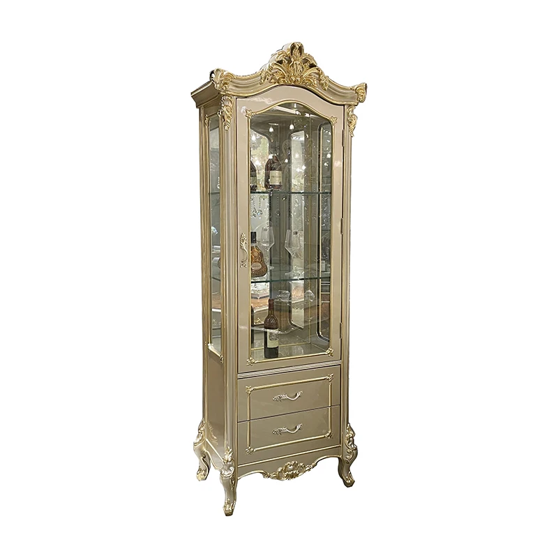 European-Style Single Door Wine Cabinet New Classical Wood Carved Display Restaurant Wall Drawer Storage