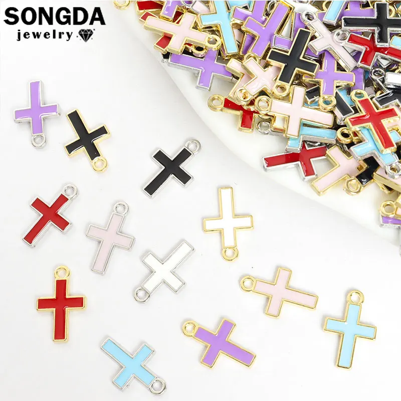 20pcs Cute Enamel Cross Charms Colorful Oil Drop Alloy Religion Pendants DIY Jewelry Earrings Necklace Bracelet Gift Accessories