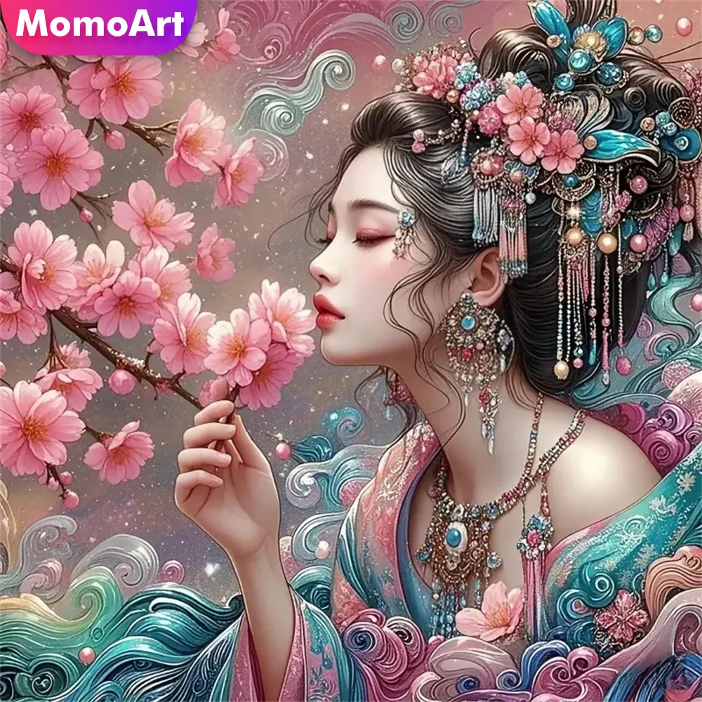 Momoart Woman Diamond Embroidery Portrait Painting Flower Pattern for Adults Beginners Diamond Mosaic DIY Handmade Hobby