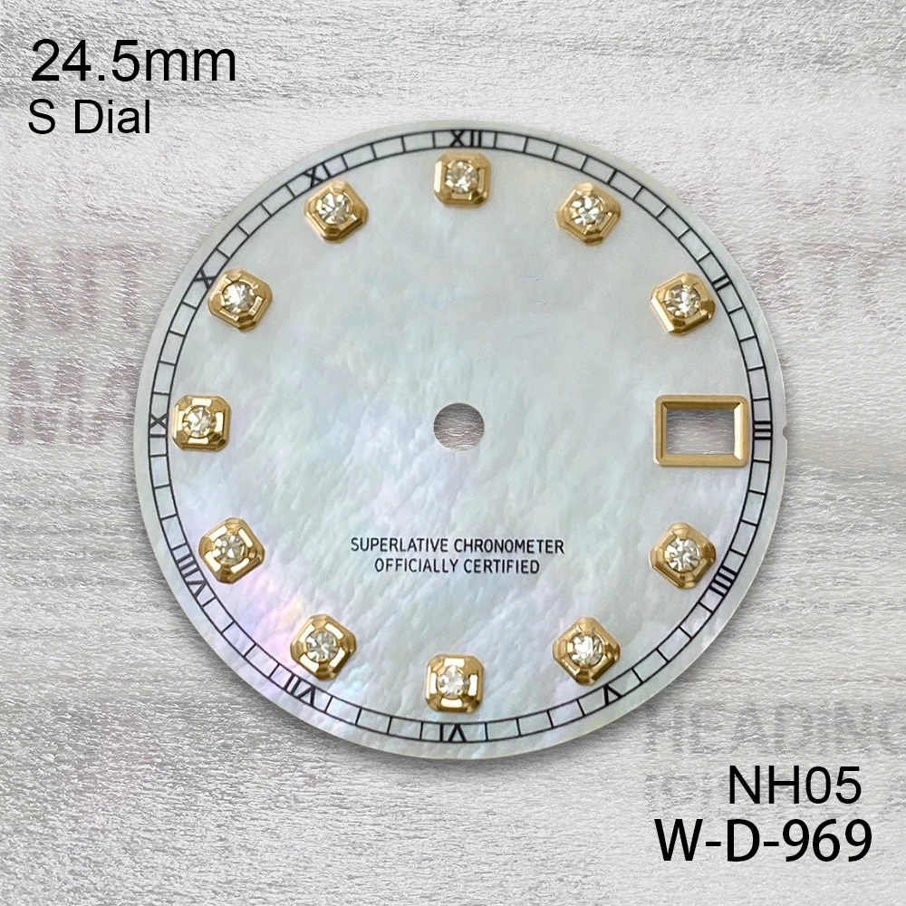 24.5 مللي متر S شعار الماس شل الطلب صالح NH05 اليابان حركة ساعة عالية الجودة تعديل الملحقات