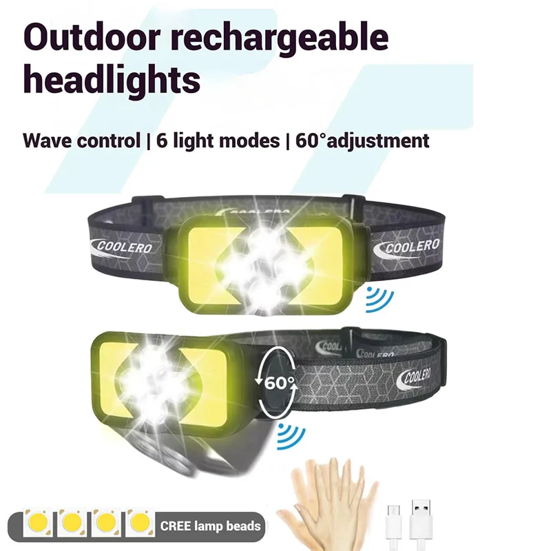 COB LED المصباح 800LM قابلة للشحن USB رئيس مصباح يدوي IPX4 مقاوم للماء محس حركة كشافات للتخييم الصيد في الهواء الطلق #1
