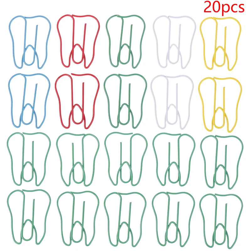 20Pcs Tooth Shape Metal Paper Clips Cute Colorful Paperclip Bookmark Note Memo Ticket Clip Dentist Gift Clinic Office Stationery