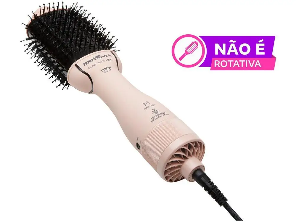 1300W Britannia Dryer Brush Light Infrared Ceramic Ions Tourmaline 2 Speeds Soft BEC07R - Bivolt