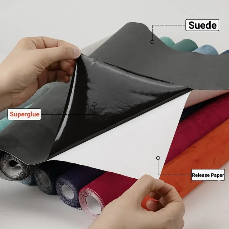 300/150cm Multi Color Black Self Adhesive Suede Fabric Leather Sticky Retractable Velvet Roll Suede Adhesive Leather Repairs
