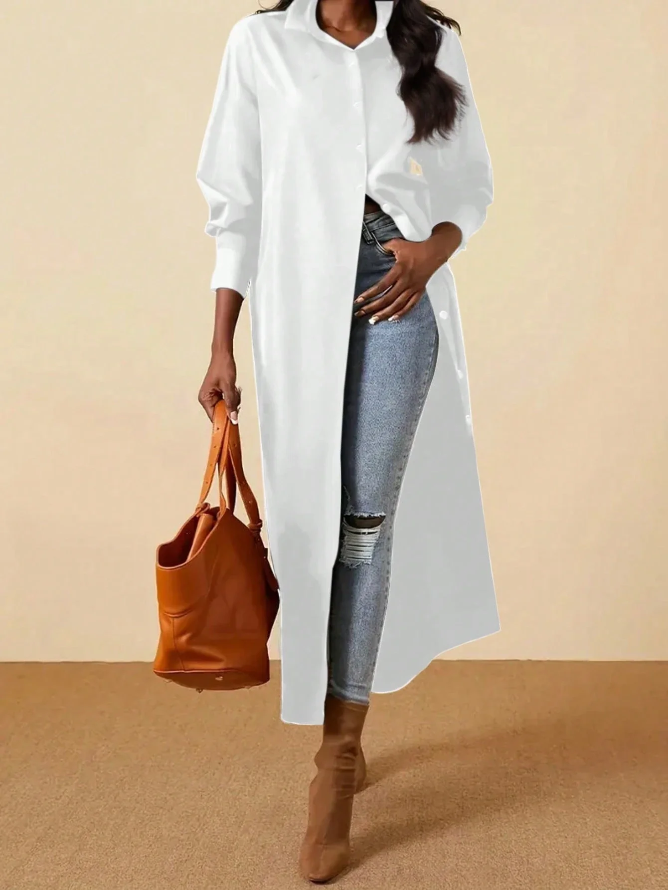 

Elegant Women's Maxi Button-Up Shirt Dress Loose Fit Casual All-Season