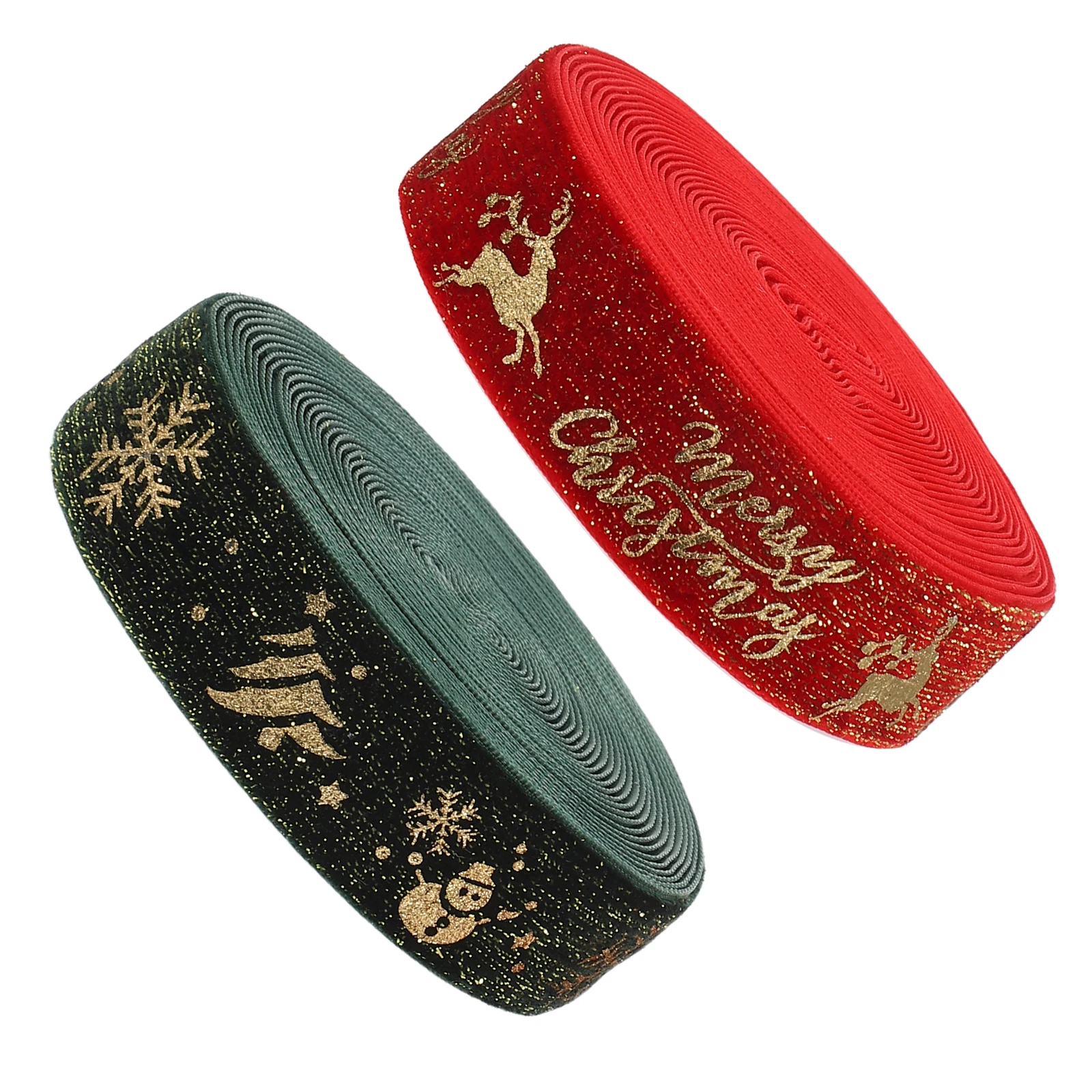 2pcs Christmas Wrapping Ribbon 5 Yard Gold Glitter Wired Edge Ribbon Festive Gift Wrap Craft for Xmas Tree Decorations Wrapping
