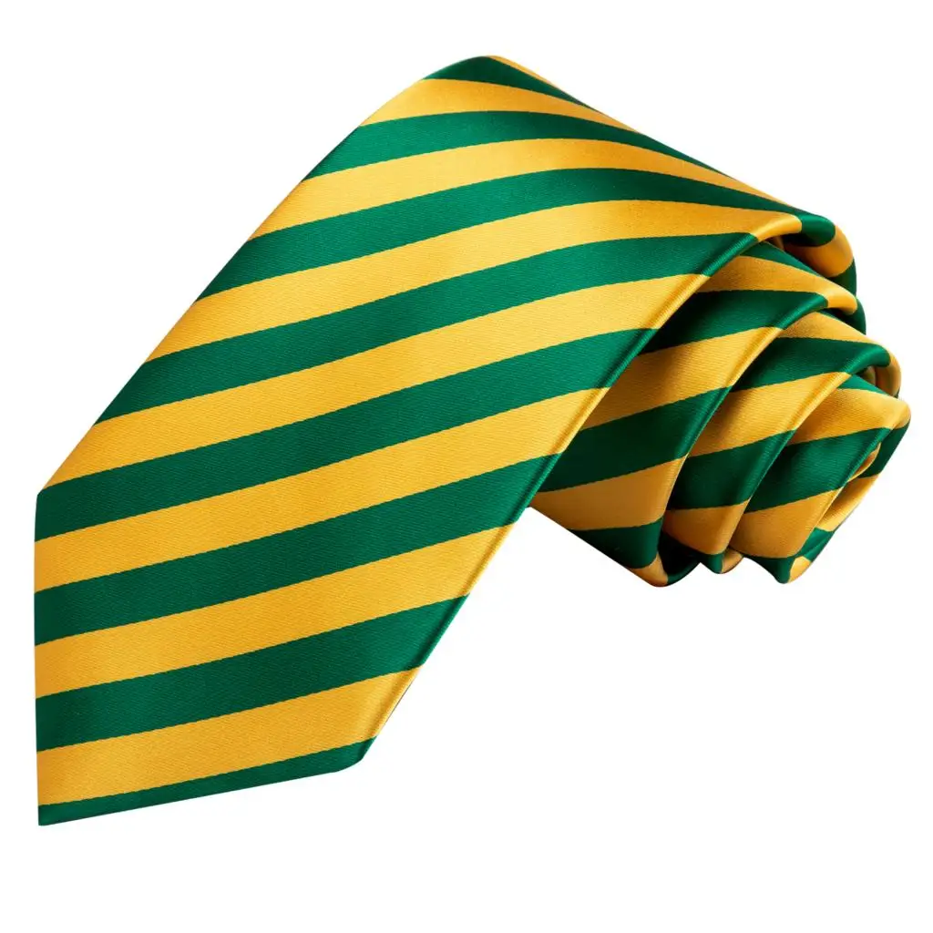 Hi-Tie Green Yellow Striped Silk Wedding Tie For Men Fashion Design Handky Cufflink Set For Men Necktie Business Party Dropship