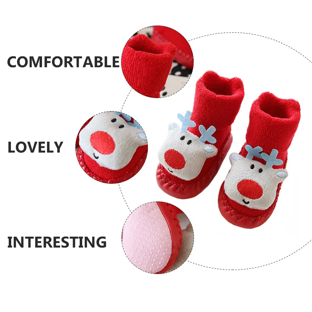 1Pair Warm Kid Sock Christmas Kids Socks Light Silent Sole Comfortable Floor Socks for Baby Toddler Non-Slip Indoor Footwear