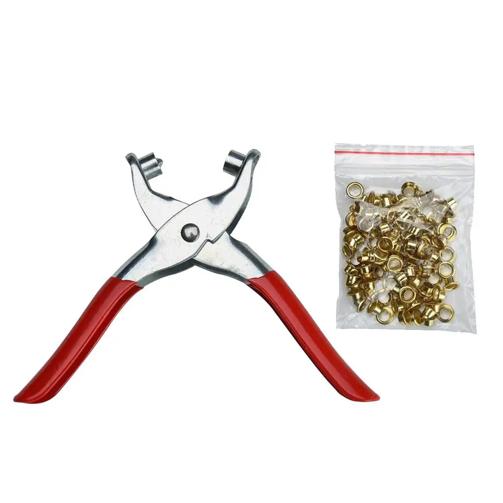 Eyelet Hole Maker Eyelets Pliers Tool Kit Red Handheld Punch for Leather Craft Canvas Tarps Awning