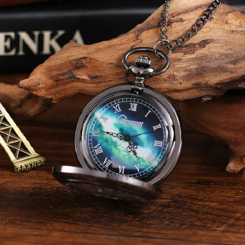 12 Types New Fashion Alloy Black Starry Sky Hollow Retro Pocket Watch Creative Gift Necklace Clock Chain Watches Birthday Gifts
