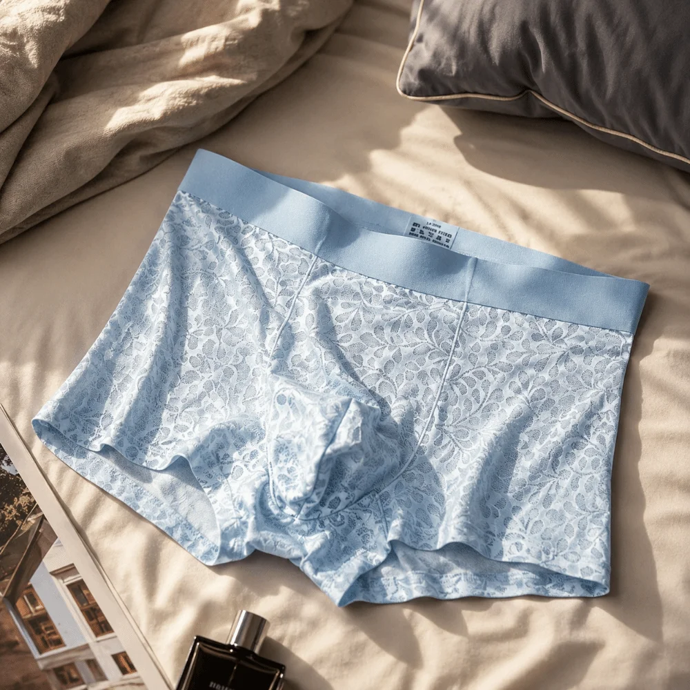 Smooth Mesh Thin Boxer Shorts Hollow-out U Convex Pouch Men's Underwear See Through Ice Silk Briefs Daily Wear