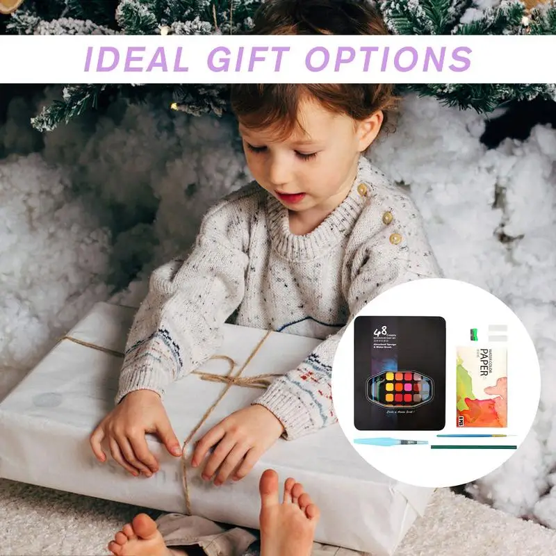 Juego de pintura artística al agua para niños, 48 colores sólidos, juego de pinturas para bocetos, paleta de bocetos, Kit de arte de viaje, suministros de pintura para adultos